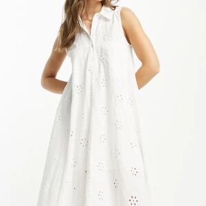 White Sleeveless Polo Collar Sundress